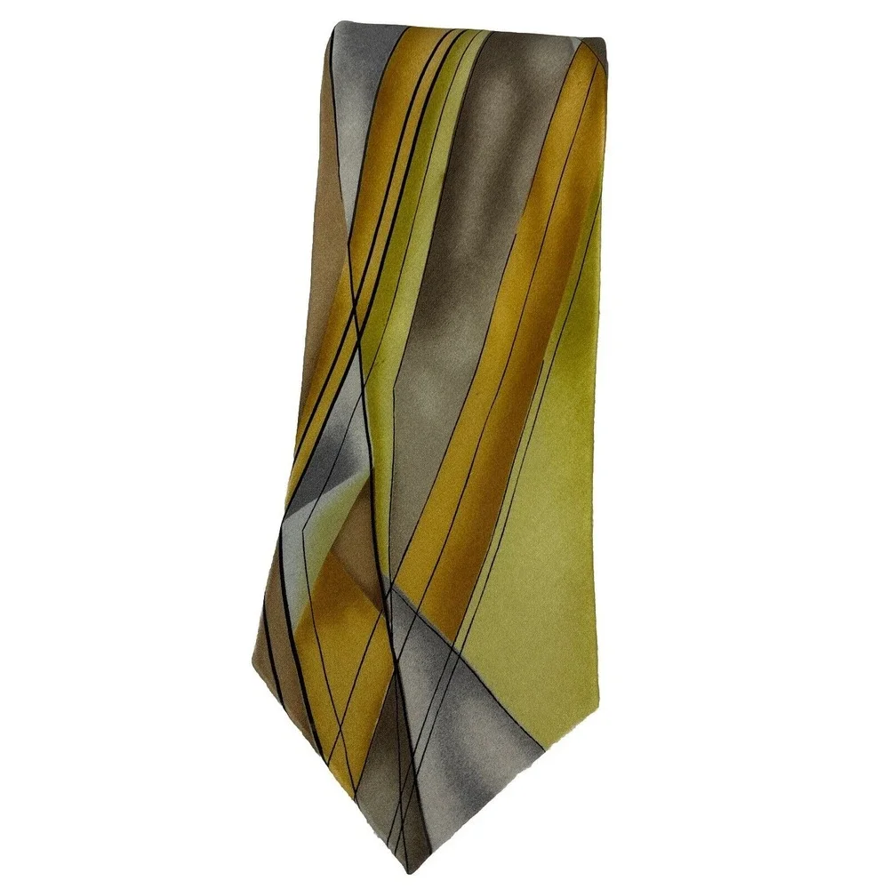 J. Garcia Silk Tie, Facets ll Collection 53,‎ Abstract Yellow, Gold, Tan, Grey